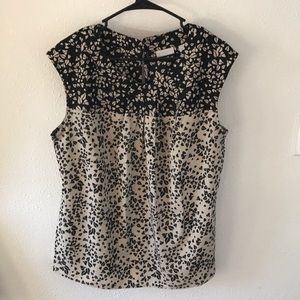 Black and beige leaf print blouse